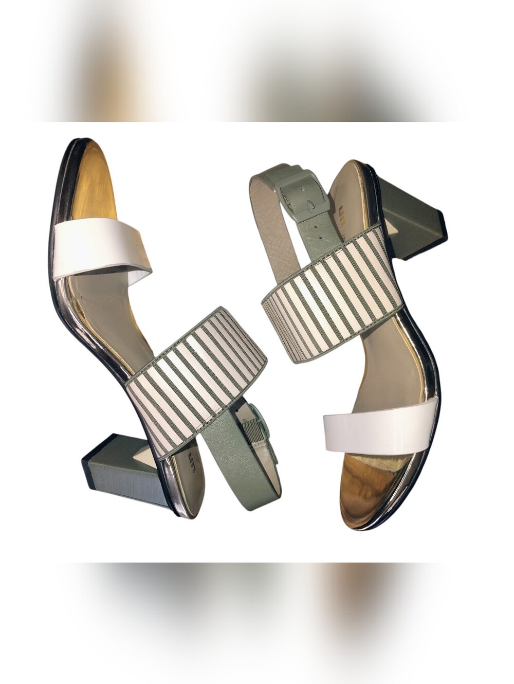 United Nude Striped Green & White Block Heel Sandals Women's Size 38 US 7.5   55 - Picture 4 of 16